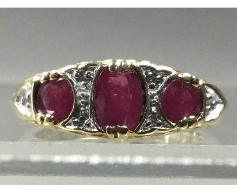 RUBY AND DIAMOND RING AND OTHERS,three marked for gold and two costume examples (5)