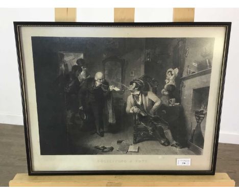 SOLICITING A VOTE,print, framed and under glass, 42cm x 52cm, along with two other prints (3)