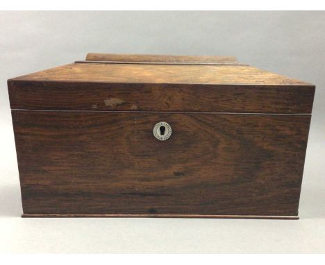 VICTORIAN OAK TEA CADDY,with mother of pearl escutcheon, 30cm wide