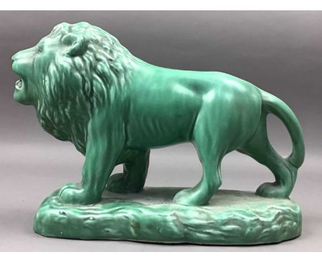 GREEN GLAZED CERAMIC LION,along with other various ceramics including vases, gurgle jug and dishes