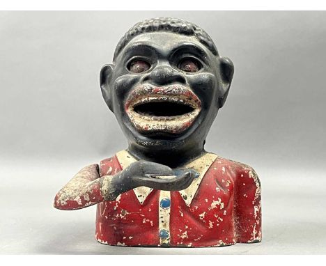 NOVELTY MONEY BANK,14cm high, along with a vintage doll (2)