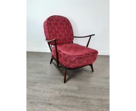 ERCOL FLEUR DE LYS ROCKING CHAIR,along with a matching armchair (2)
