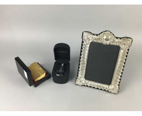 ARMANI WATCH,along with gold coloured playing cards and a photograph frame (3)