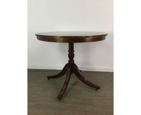 MAHOGANY CIRCULAR BREAKFAST TABLE,on four splayed legs, 76cm high, 90cm diameter, along with a mahogany reproduction tripod o