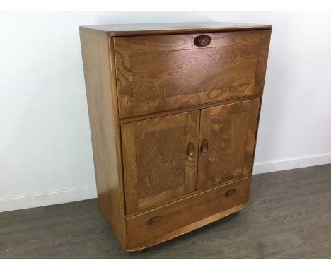 ERCOL DRINKS CABINET,110cm high, 83cm wide, 49cm deepSome scratches to top and base. Some damage to frame caused by ball catc