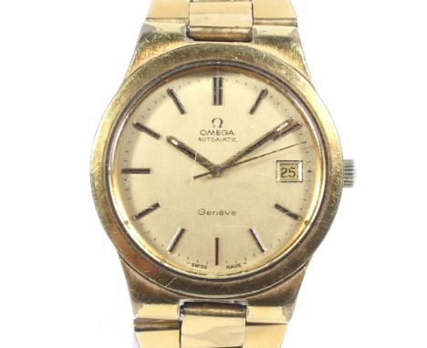 Omega, a gentleman's gold-plated and stainless steel automatic bracelet watch, circa 1979. Case ref; 166 0173 over '3660832',