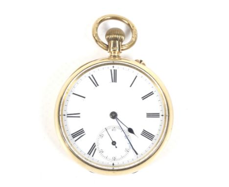 J J Stockall, 6 & 8 Clerkenwell Road, London, a late Victorian 18ct gold cased open face keyless pocket watch, circa 1888. No