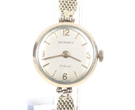 Rotary, a lady's 9ct gold cased bracelet watch, circa 1961. The silvered dial with raised gilt batons and Arabic quarters, th