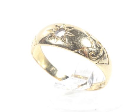 An Edwardian 18ct gold gypsy ring. Lacking a stone, hallmarks for Birmingham 1910, size P, 2.6g