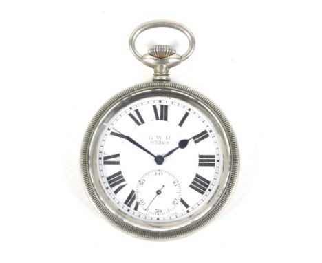 G.W.R. 03289, a Swiss nickel cased open face keyless pocket watch, no 3712942. The white enamel dial inscribed 'G.W.R. 03289'