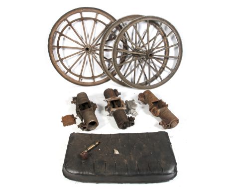 Automobilia - Holsman spare parts to include, three spoked wheels ( including one drive wheel) , three engine blocks ( some w