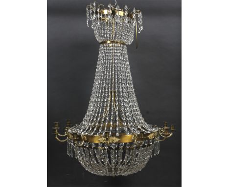 A large glass mid-late 20th century 'statement' chandelier and electrolier. With twelve candle arms and sconces (+ 1 central)