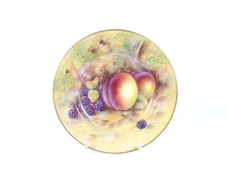 A Royal Worcester puce marked hand painted side dish. Signed 'M Ayrton', diameter 15.5cm Condition Report: no faults to rwepo
