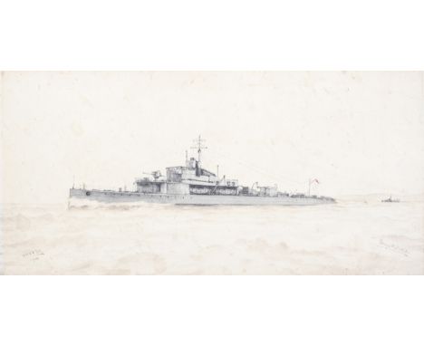 Gerald M Burn (British 1862-1945) watercolour of HMS 'Uproar. The Royal Navy U-class submarine built by Vickers-Armstrong at 