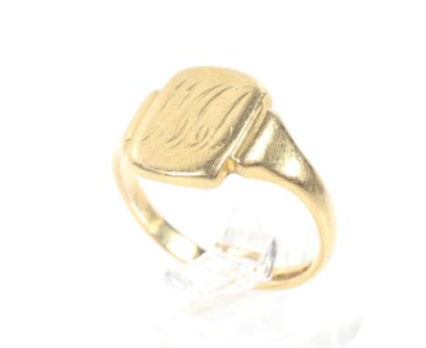 A 22ct gold signet ring. The rounded-oblong head engraved with script initials, hallmarks for Birmingham 1995, size O, 5.5g