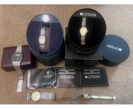Watches to include Omega automatic on stainless steel bracelet (missing crown), Timex Quartz, Lorus, A Citizen Eco-Drive and 