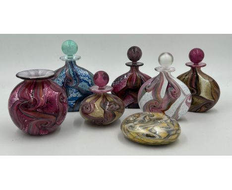 Isle of Wight studio glass 'Gemstone' collection designed by Timothy &amp; Jonathan Harris to include Aquamarine flask perfum