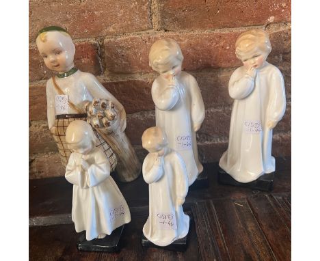 Ceramic figures to include Royal Doulton ‘Bedtime’ HN 1978, ‘Darling’ HN 1985, two ‘Darling’ HN 1319, and a Goldscheider golf