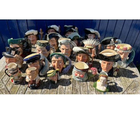 A collection of twenty large Royal Doulton Toby jugs comprising: D6988 The Judge &amp; The Thief (boxed), D6562 Regency Beau,