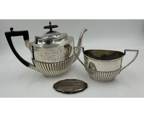 A Walker &amp; Hall part tea service, Sheffield 1909 to include teapot with inscription to one side 'Presented to Miss Lucy H