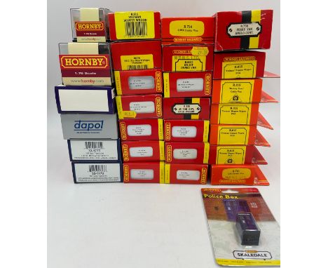 Collection of Hornby 00 gauge wagons/tankers to include 5 x R015 Yeoman Hopper Wagons, R215 Harvey Bros Cattel Van, R718 LMS 