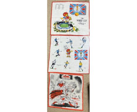 Two 1966 World Cup handkerchiefs, 43cm x 43cm  one with WC Willie and former winners together with a Batman with Robin the Wo