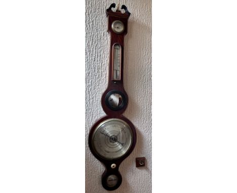A mahogany 5 dial aneroid barometer, J. Ronchetti, Parliament St. York. 97cm h. 