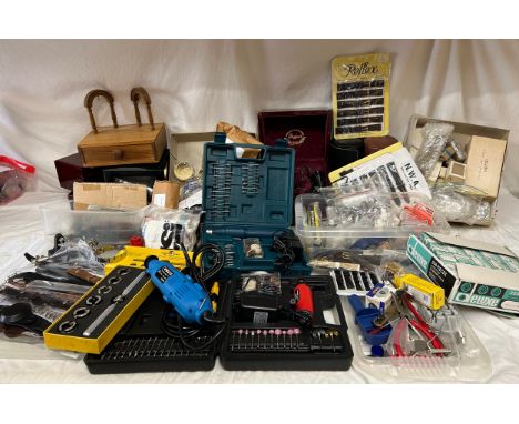 A large quantity of watch repair related items comprising: a selection of leather and stainless watch straps to include one R