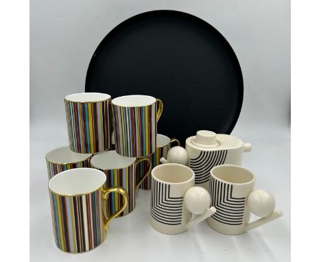 Contemporary ceramics to include 7 x Paul Smith for Thomas Goode, fine bone China coffee 'Stripes' mugs (2001) 9.5cm h and a 