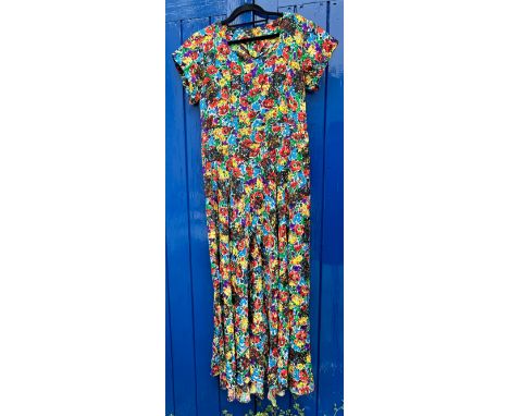 A vintage floral silk dress waist 43cm laid flat. 