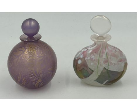 Isle of Wight studio glass designed by Timothy &amp; Jonathan Harris 'Elizabethan Tapestry' globe perfume bottle with stopper