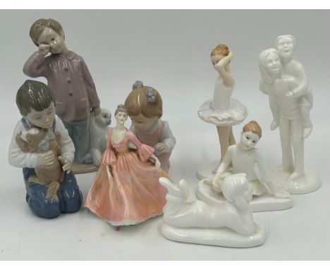 A mix of ceramics : Three Nao figures 'Sleepy Head' 1139, Play Time 1519 etc. together with Coalport Tracy and three Royal Do