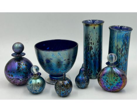 Isle of Wight studio glass by Timothy Harris Summer Fruit 'Mulberry 'collection to include 2 x medium cylindrical vase 17cm h
