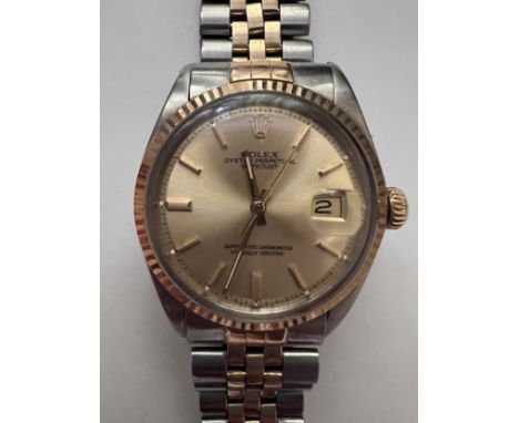 A Rolex Oyster Perpetual Datejust gold and stainless steel gentleman's wristwatch, reference no. 16013, fluted gold bezel, ch