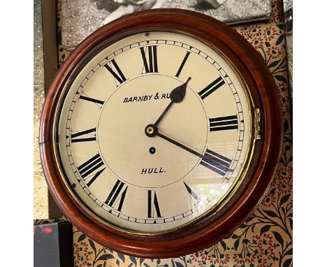 A mahogany framed wall clock marked Barnby and Rust Hull 40cm d. 