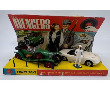 Boxed Corgi Gift Set No 40 The Avengers diecast model and figure set with Vintage Bentley and Lotus Elan S2, complete with al