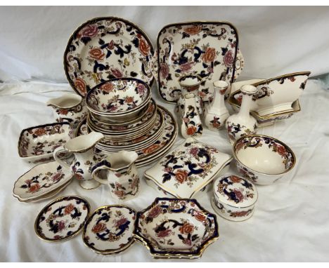 A large collection of Mason Mandalay pattern ware comprising: teapot 17cm h, 2 x square lidded pots, a clock, a lidded vase, 