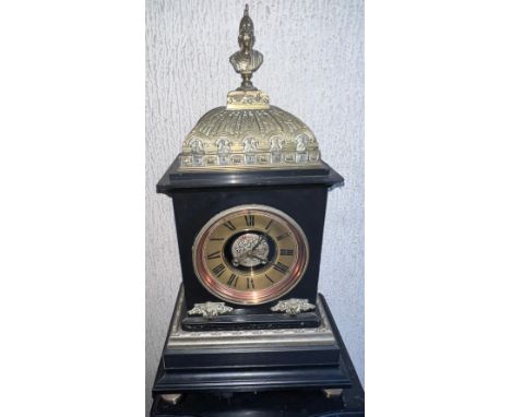 A 19thC black marble mantle clock 47cm h. 