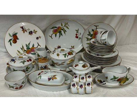 A large quantity of Royal Worcester Evesham comprising oval platter 33cm w, 6 x dinner plates 26cm d, 6 x dessert plates 21cm