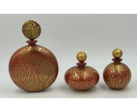 Isle of Wight studio glass 'Christmas Cracker' collection designed by Timothy Harris to include extra large flask perfume bot