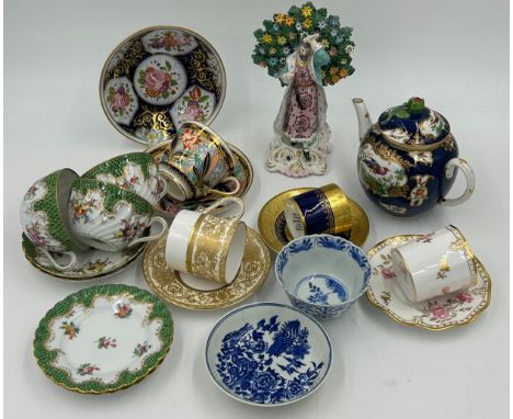 A collection of British and Continental ceramics to include a 19thC Booths English teapot 13cm h, blue and white Worcester di