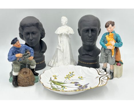 A selection of Ceramics to include A Pair of Wedgwood Black Basalt Busts of Queen Elizabeth II &amp; The Duke of Edinburgh li