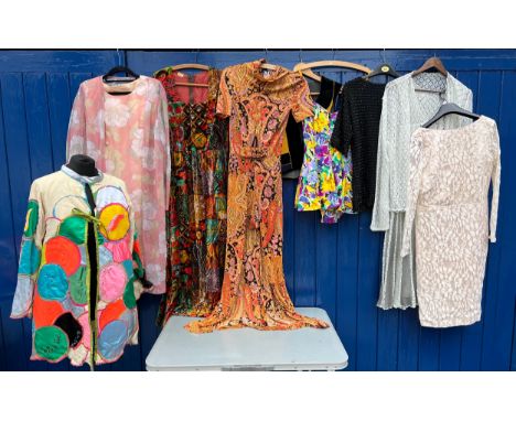 A quantity of vintage costume to include 1960’s Shubette hot pants, Angela Gore silk velvet dress, swimsuit, waistcoat etc. 
