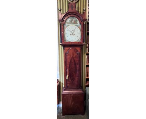 A Fox of Hull mahogany pagoda top longcase clock with date aperture and subsidiary seconds dial. 239cm h x 47cm w x 23cm d. 
