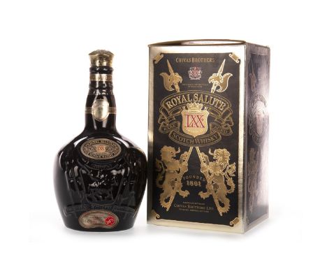 CHIVAS BROTHERS ROYAL SALUTE LXX 21 YEARS OLD Blended Scotch Whisky. 70cl, 40% volume, in black Wade decanter, felt pouch and