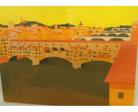 * Geoffrey Elliott (British, 1935 -), Florence, Ponte Vecchio, lithograph, signed, inscribed and numbered 72/75, 44cm x 59cm.