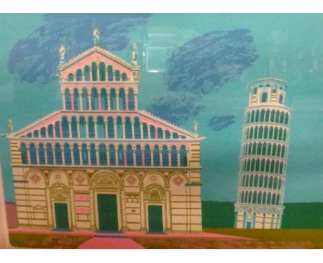 * Geoffrey Elliott (British, 1935 -), Pisa, lithograph, signed, inscribed and numbered 71/75, 44cm x 59cm.  
Vat on the hamme