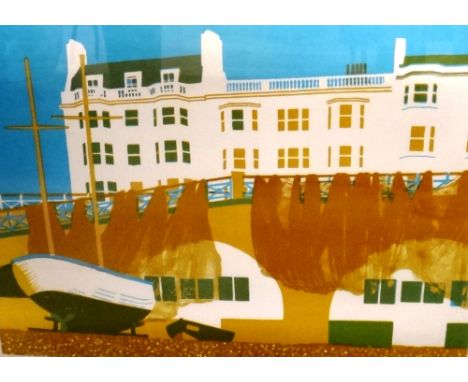 * Geoffrey Elliott (British, 1935 -), Beached Boats, Brighton, lithograph, signed, inscribed and numbered 56/75, 44cm x 59cm.