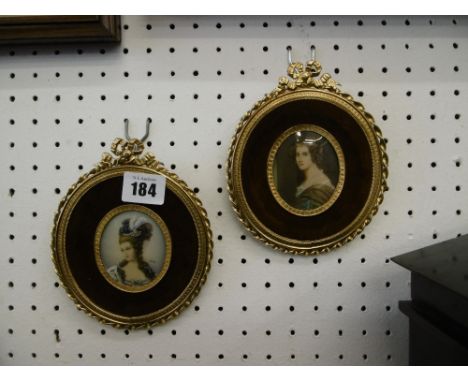 Two hand painted portrait miniature paintings of young ladies