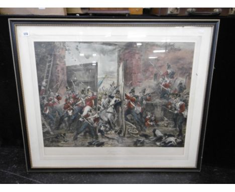 A large framed 19th century print battle scene